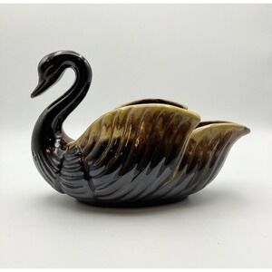 Vintage Swan Planter‎ Brown & Yellow Ceramic Planter Redware 5.25"x8"